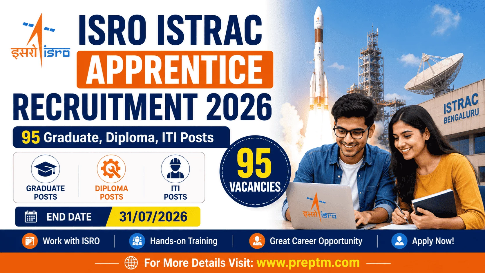 ISRO ISTRAC Apprentice Recruitment 2026: 95 Graduate, Diploma, ITI Posts
